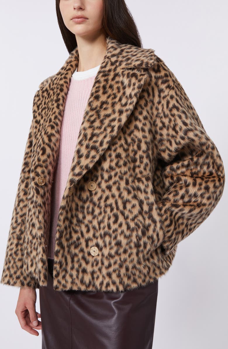 Weekend Max Mara Cheetah Print Wool-Blend Peacoat, Alternate, color, Camel