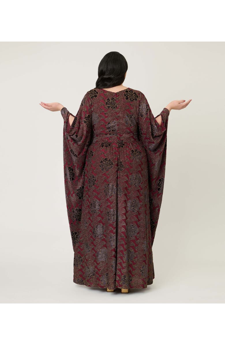 Unique Vintage Plus Size 1960s Flutter Sleeve Caftan, Alternate, color, Burgundy Floral