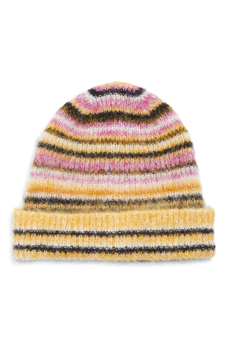 Morenne Stripe Mohair & Wool Blend Beanie, Main, color, MUSTARD 10MD