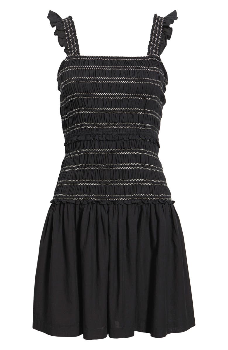 Treasure & Bond Ruffle Smocked Drop Waist Cotton Blend Minidress, Main, color,