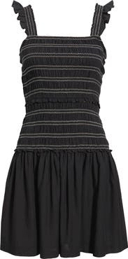 Treasure & Bond Ruffle Smocked Drop Waist Cotton Blend Minidress
