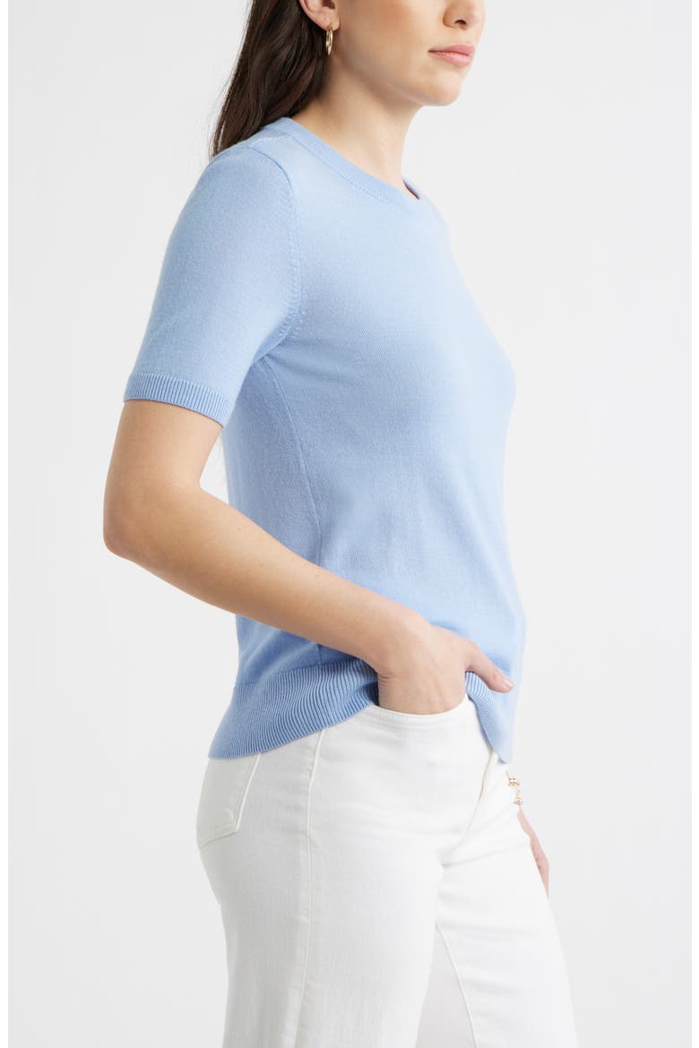 Short Sleeve Merino Wool Blend Sweater Top, Alternate, color, BLUE WINDSURFER