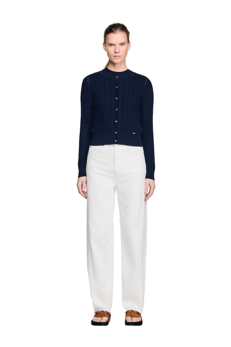 Cropped textured knit cardigan, Alternate, color, Navy blue
