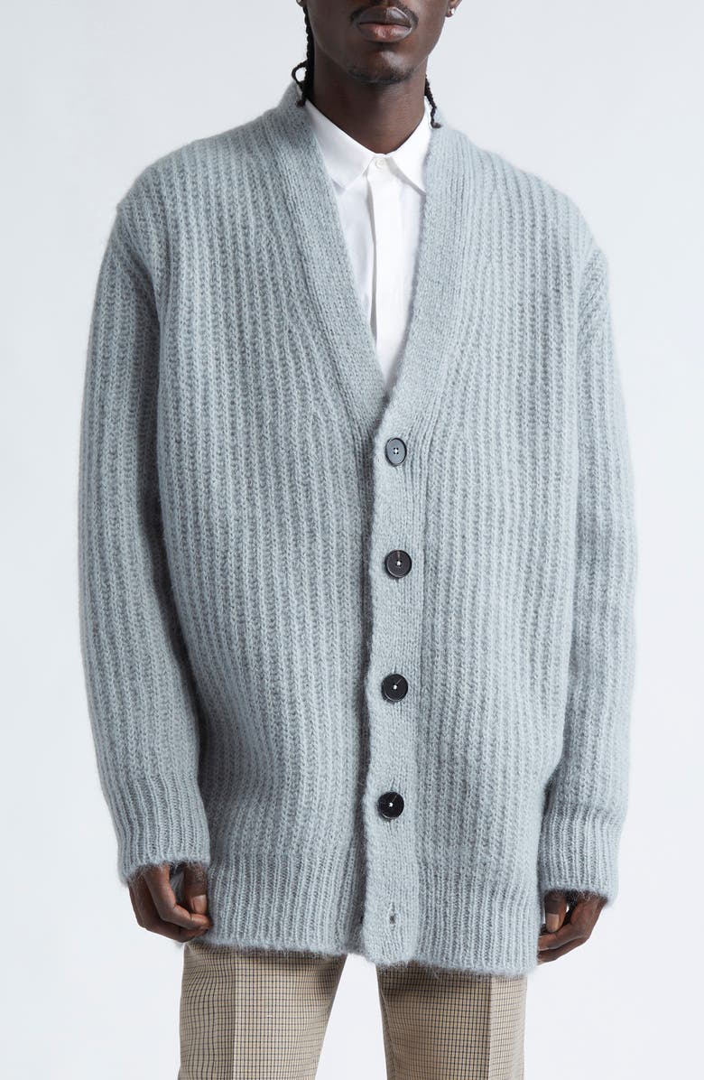 Jil Sander Mohair & Wool Rib V-Neck Cardigan, Main, color, 