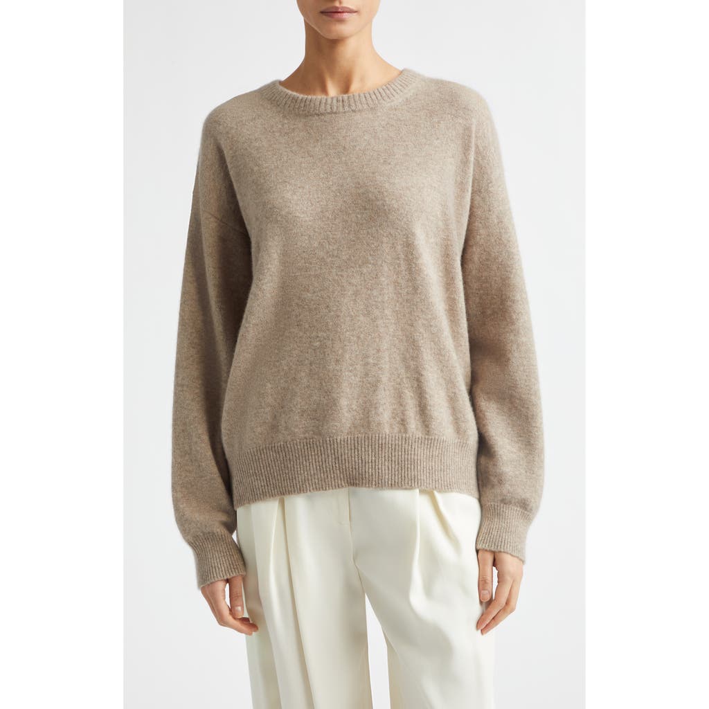Johnstons of Elgin Boyce Brushed Cashmere & Silk Crewneck Sweater in Cloud Stone at Nordstrom, Size Medium