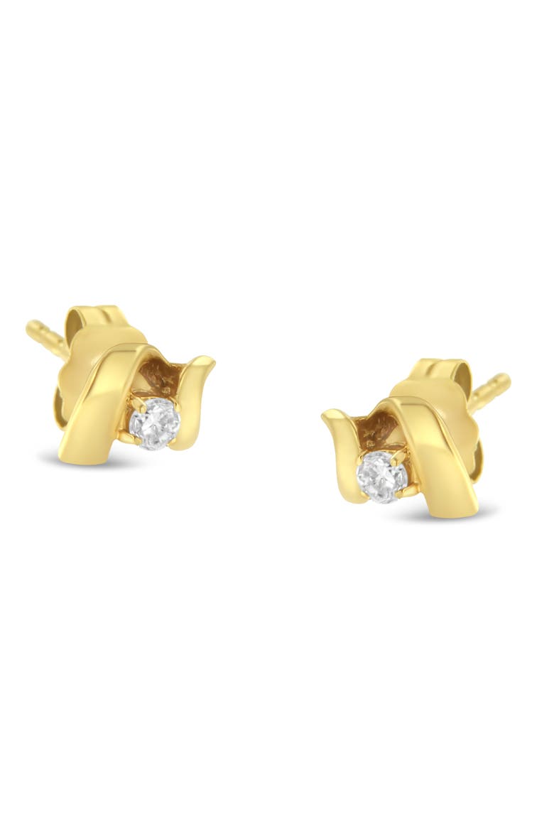 10K Gold 1/10 Cttw Diamond Espira Swirls Solitaire Push Back Stud Earrings, Main, color, Yellow