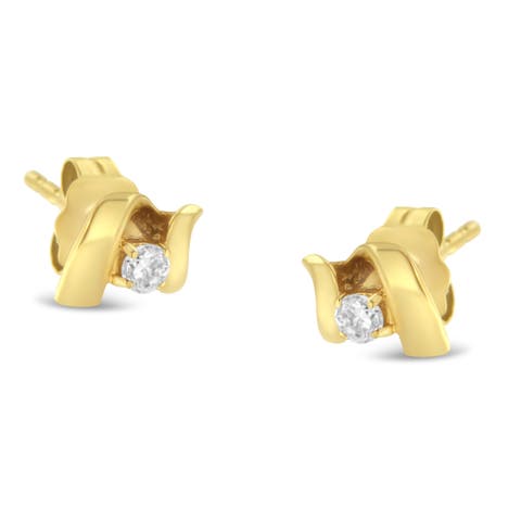 10K Gold 1/10 Cttw Diamond Espira Swirls Solitaire Push Back Stud Earrings
