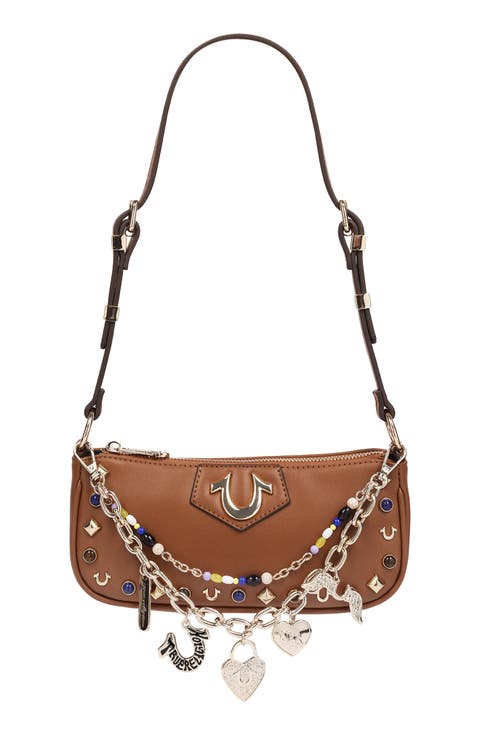 Chain and Studs Faux Leather Shoulder Bag