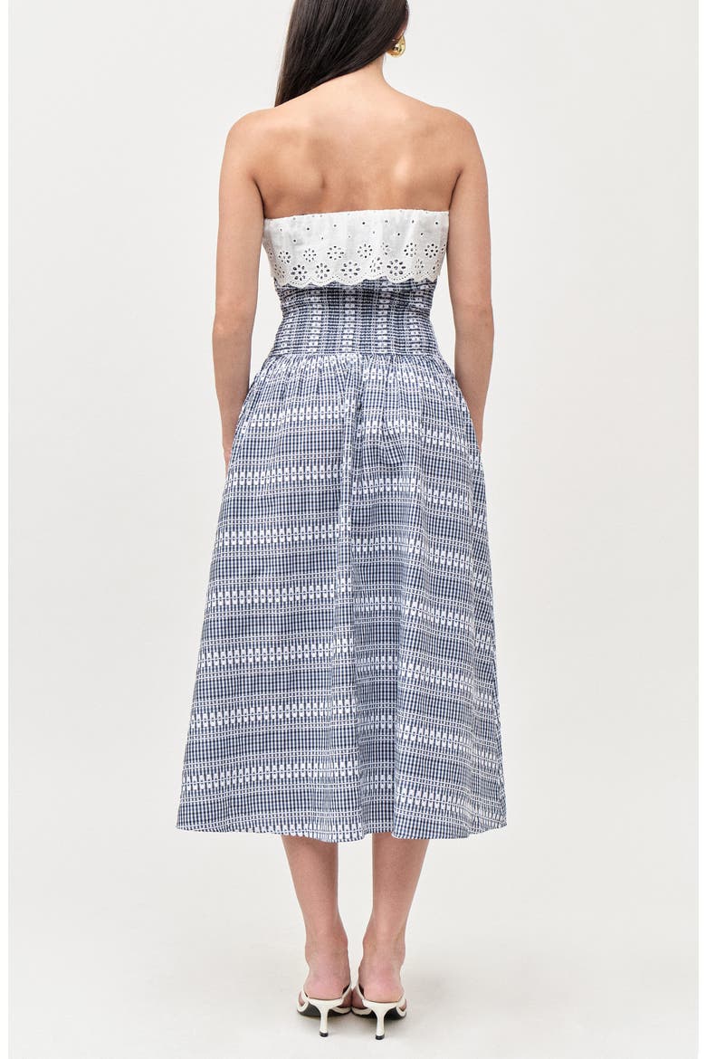 Freya Strapless Smocked Embroidered Dress, Alternate, color, BLUE WHITE EMBROIDERED