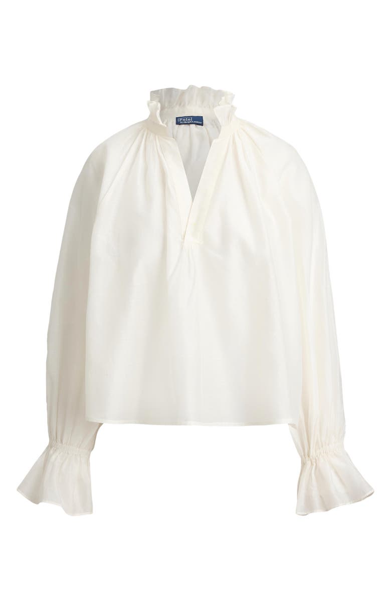 Polo Ralph Lauren Ruffle Trim Cotton & Silk Organdy Top, Alternate, color, White