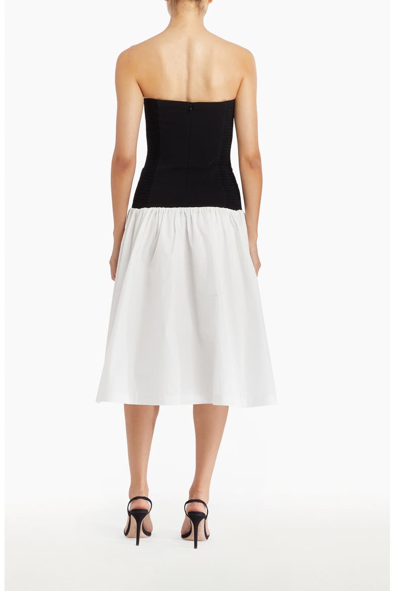 Valencia Strapless Mixed Media Midi Dress, Alternate, color, BLACK/ WHITE