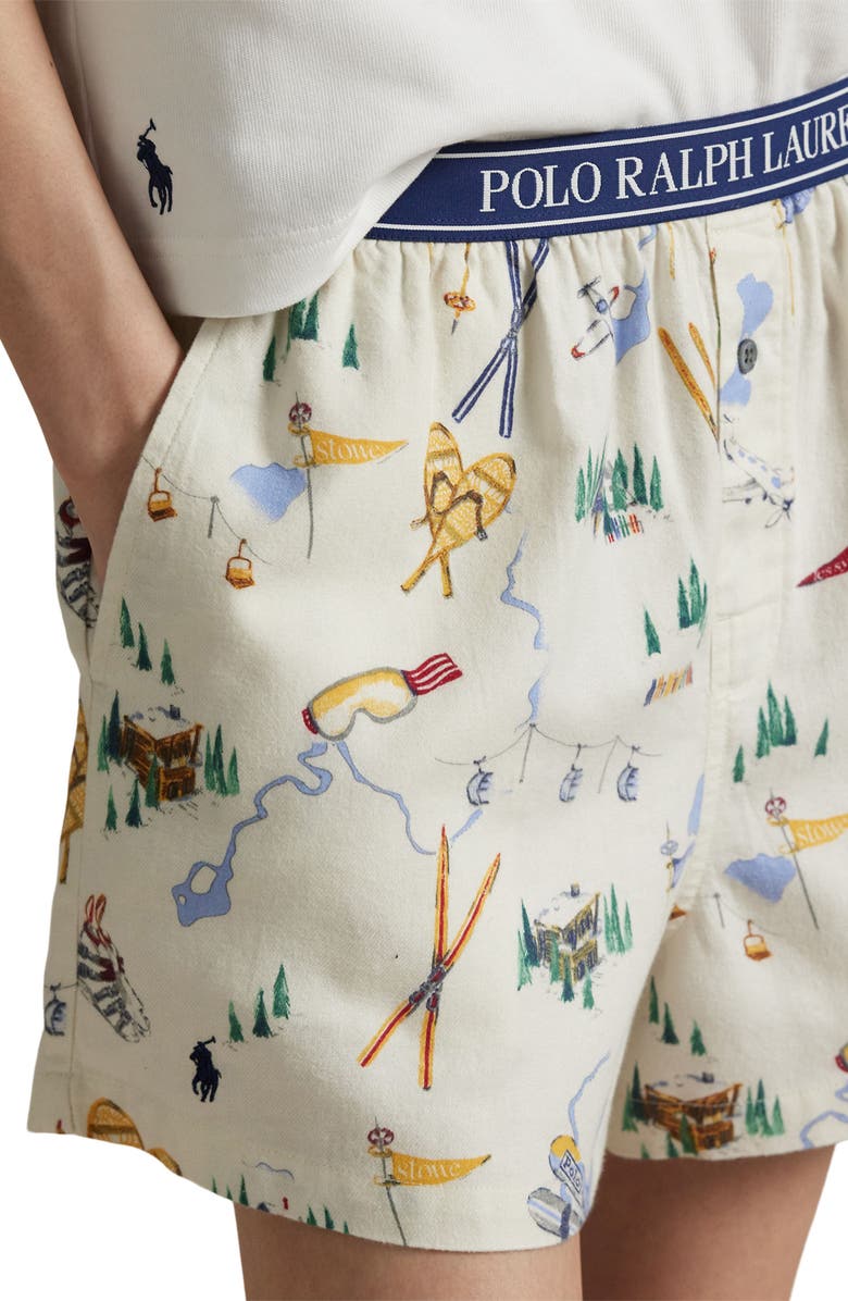 Polo Ralph Lauren Print Cotton Boxer Pajama Shorts, Alternate, color, Travel Ski Prnt