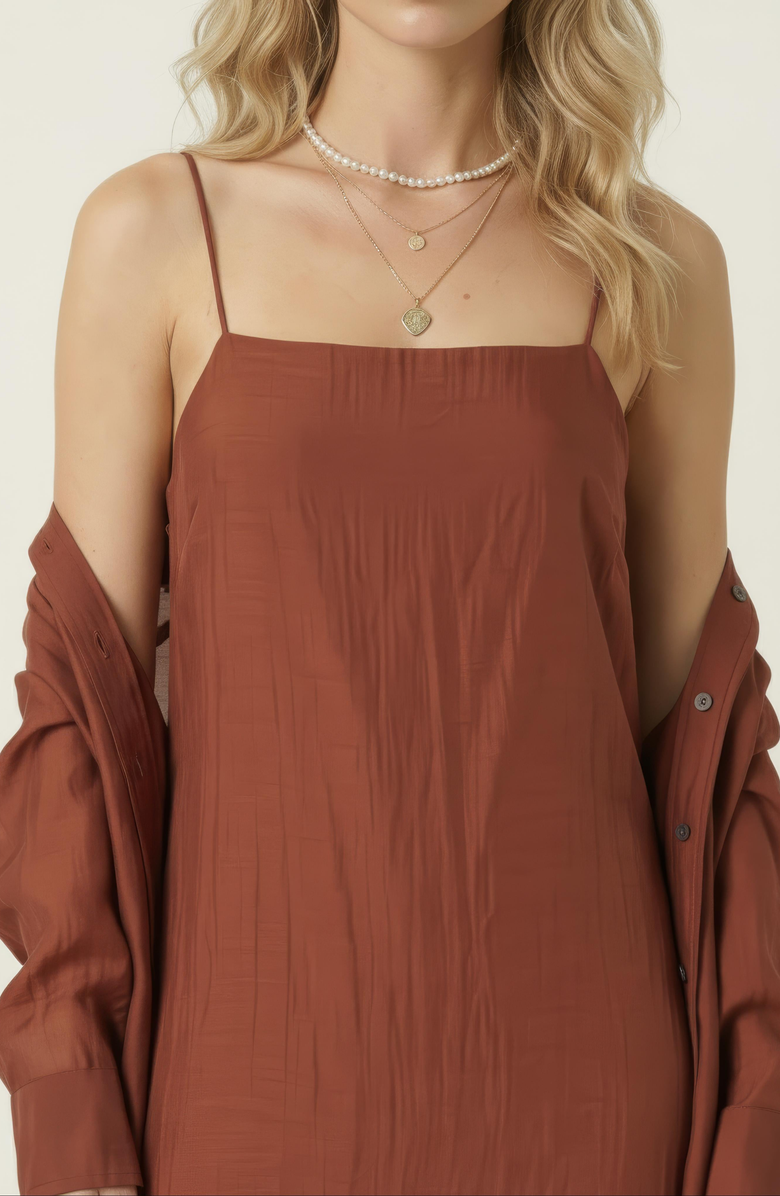 Modenaire Sheer Layered Two Piece Midi Dress Set, Alternate, color, Rust