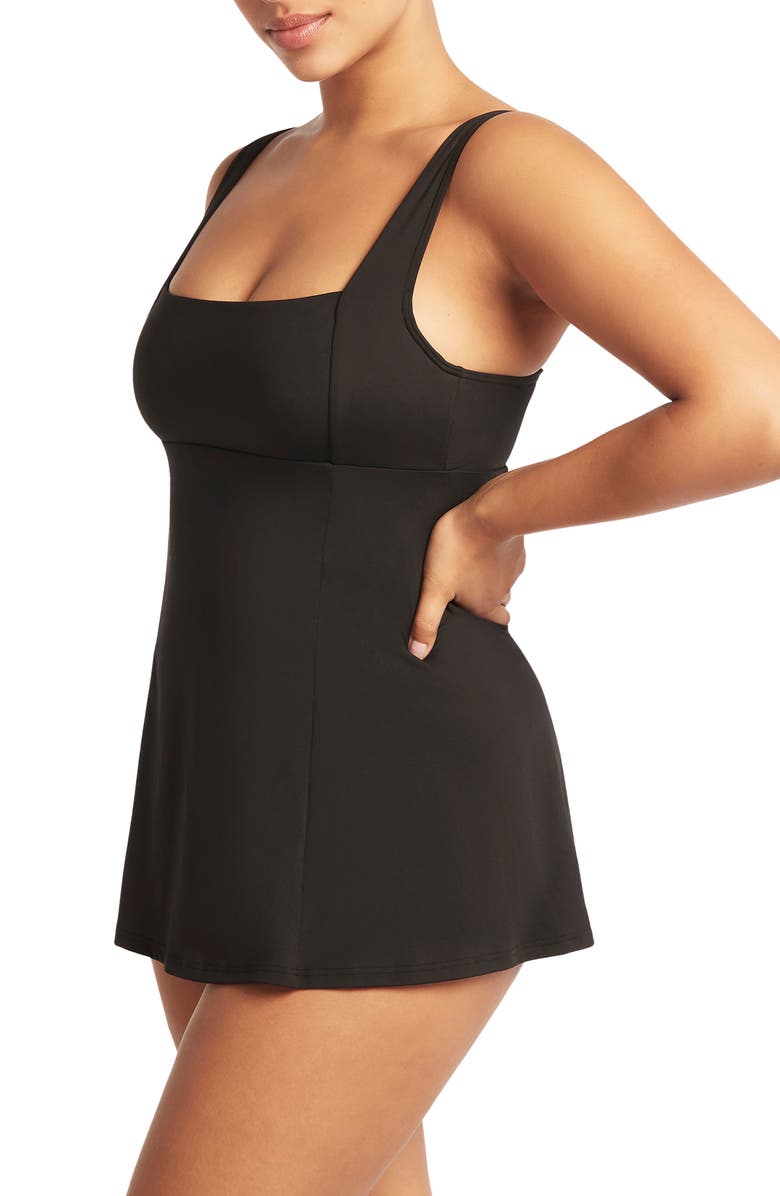 Sea Level Square Neck One-Piece Swimsuit Dress, Alternate, color, Black