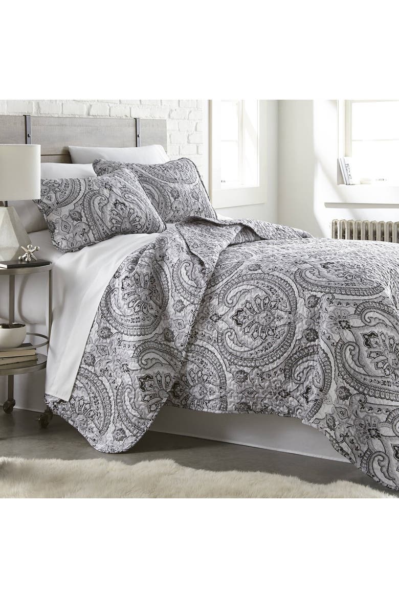 Pure Melody Reversible Quilt Set, Main, color, BLACK