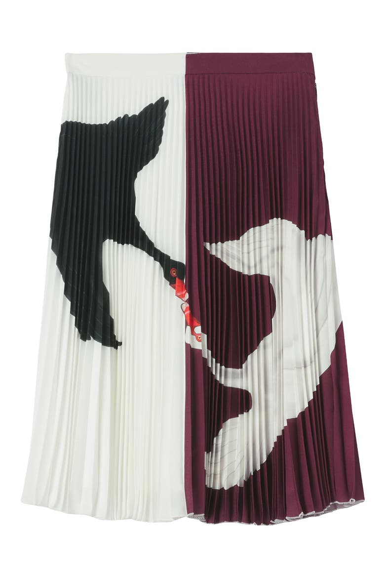 Rersby Swan Print Colorblock Pleated Skirt, Alternate, color, DEEP MAROON IP PAT