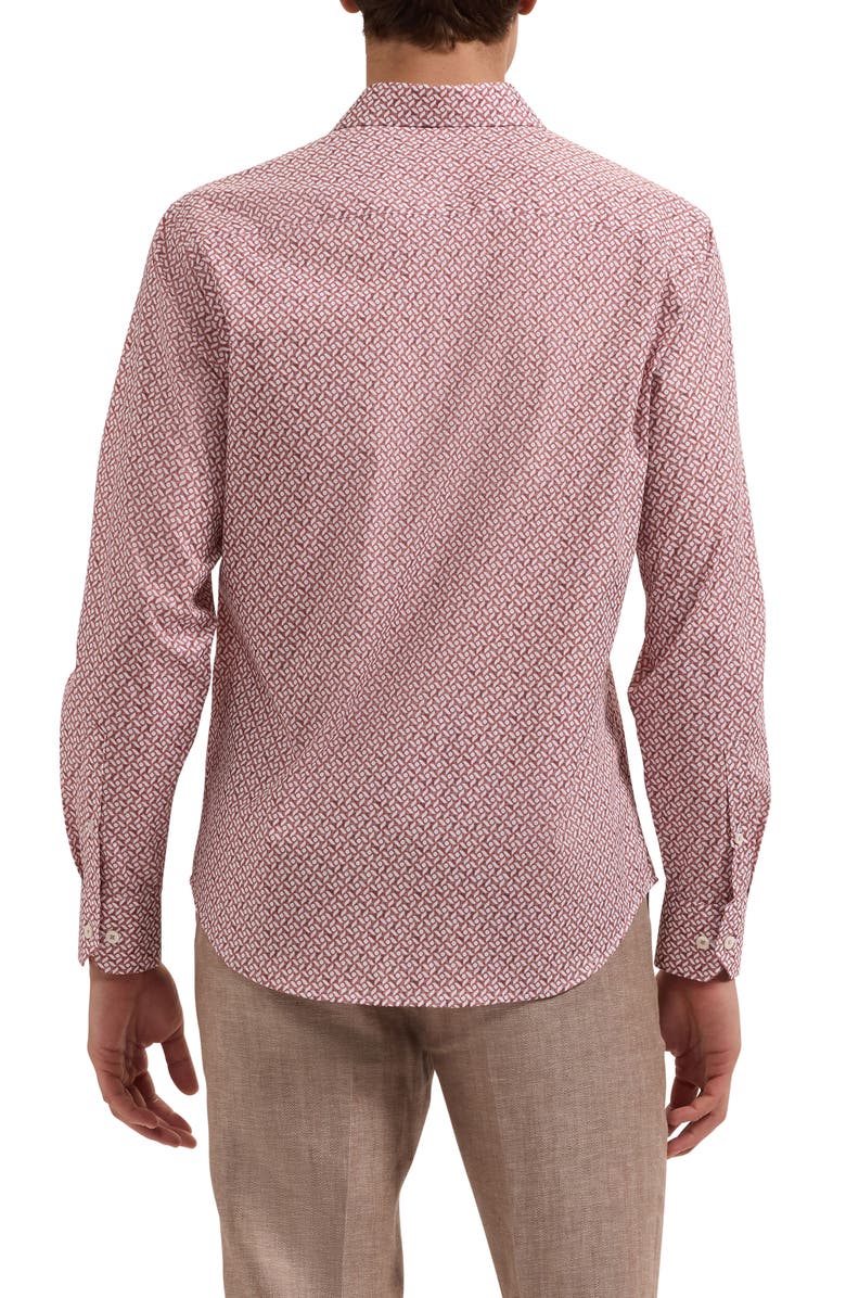 Bugatchi Axel Shaped Fit Mosaic Print Stretch Cotton Button-Up Shirt, Alternate, color, Sienna