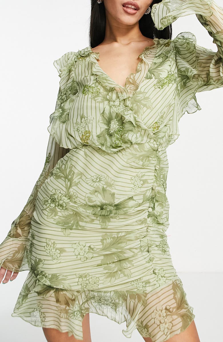 ASOS DESIGN Floral Print Long Sleeve Chiffon Minidress, Alternate, color, 