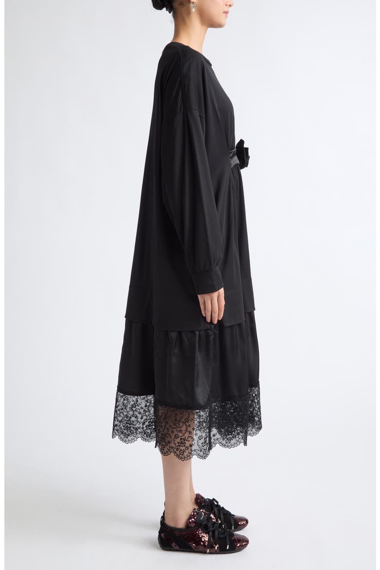 Oversized Gathered Rose Lace Dress, Alternate, color, BLACK/ BLACK