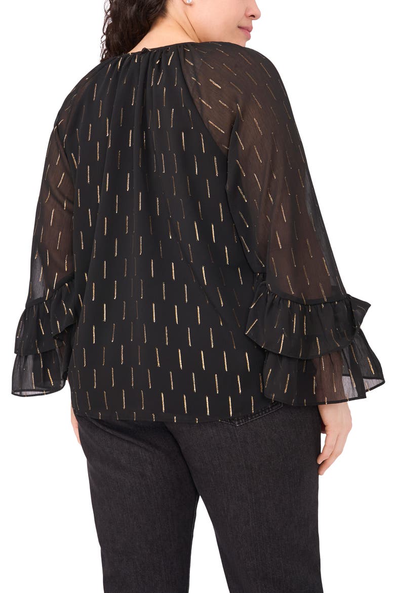 Metallic Clip Dot Tiered Sleeve Top, Alternate, color, RICH BLACK