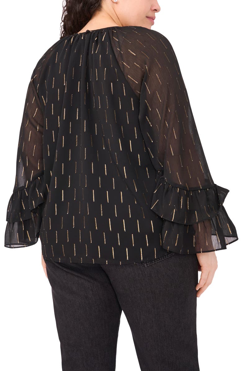 CeCe Metallic Clip Dot Tiered Sleeve Top, Alternate, color, Rich Black