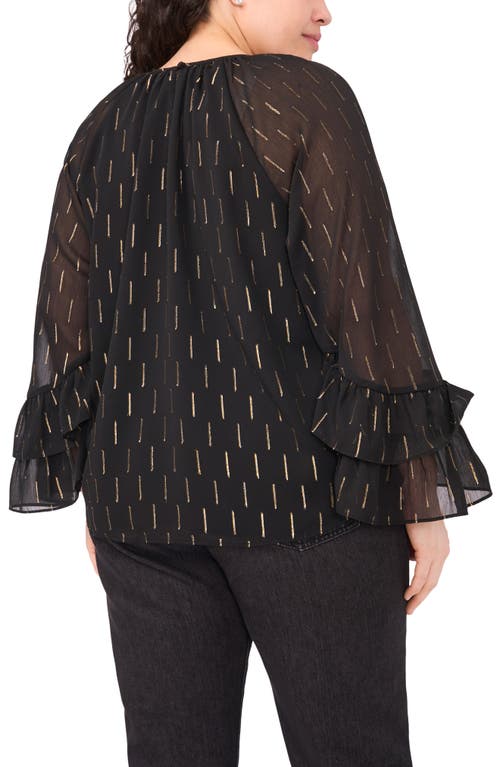 Cece Metallic Clip Dot Tiered Sleeve Top In Black