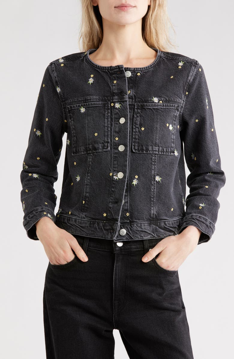 Rails Lido Floral Embroidered Denim Jacket, Main, color, Ash Black Floral