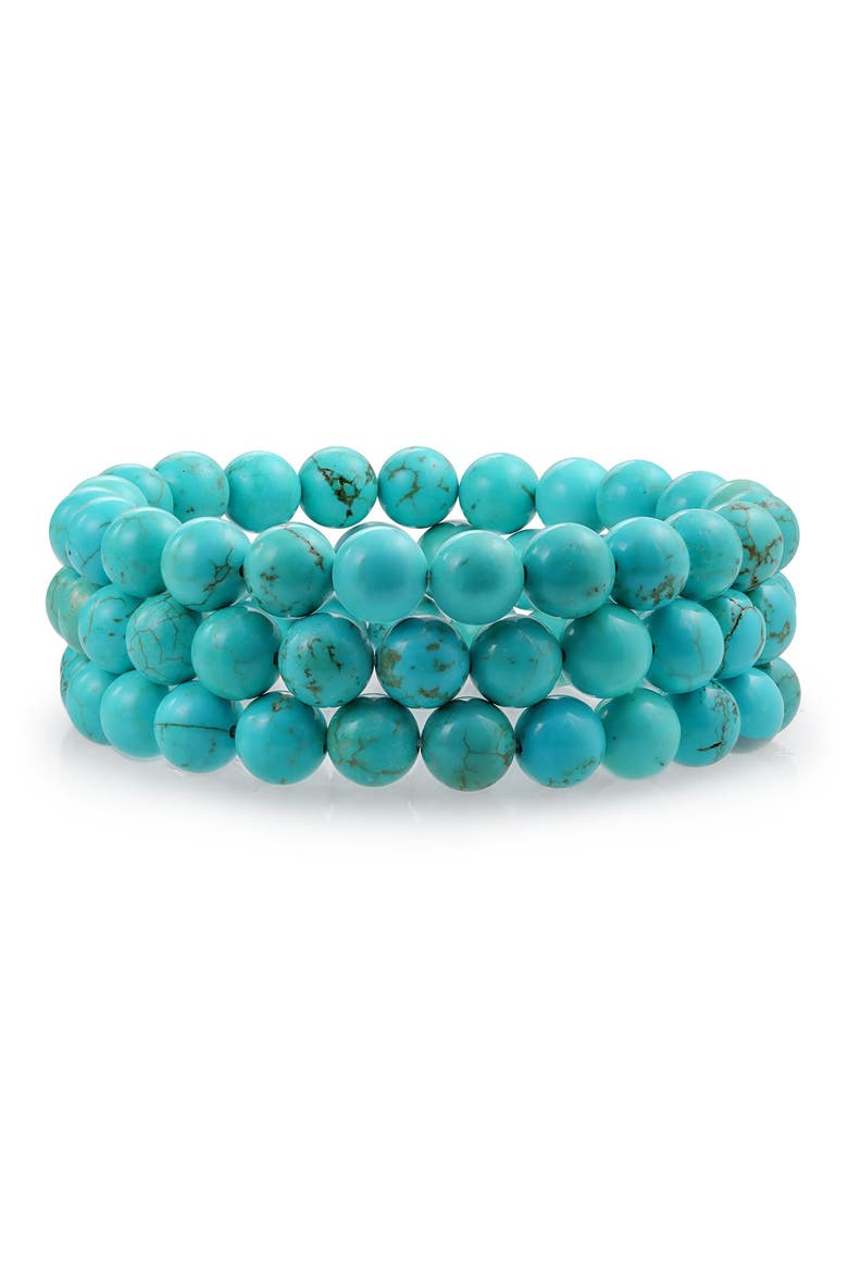 Set of 3 Turquoise Bead Multi Strand Stretch Bracelet, Main, color, AQUA TURQUOISE