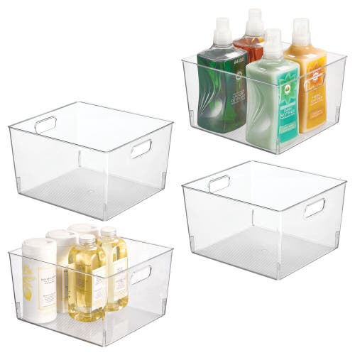 mDesign Large Plastic Household Storage Organizer Bin - Handles, 4 Pack, White in Clear  product