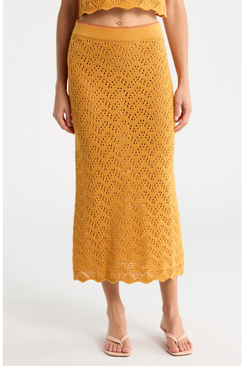 The Open Knit Midi Skirt, Main, color, TANGERINE DREAMS
