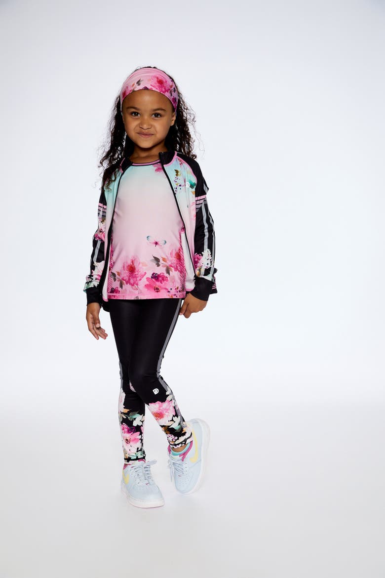 Girl's Short Sleeve Athletic Top Gradient Pink Printed Big Flowers, Alternate, color, Gradient Pink Big Flowers