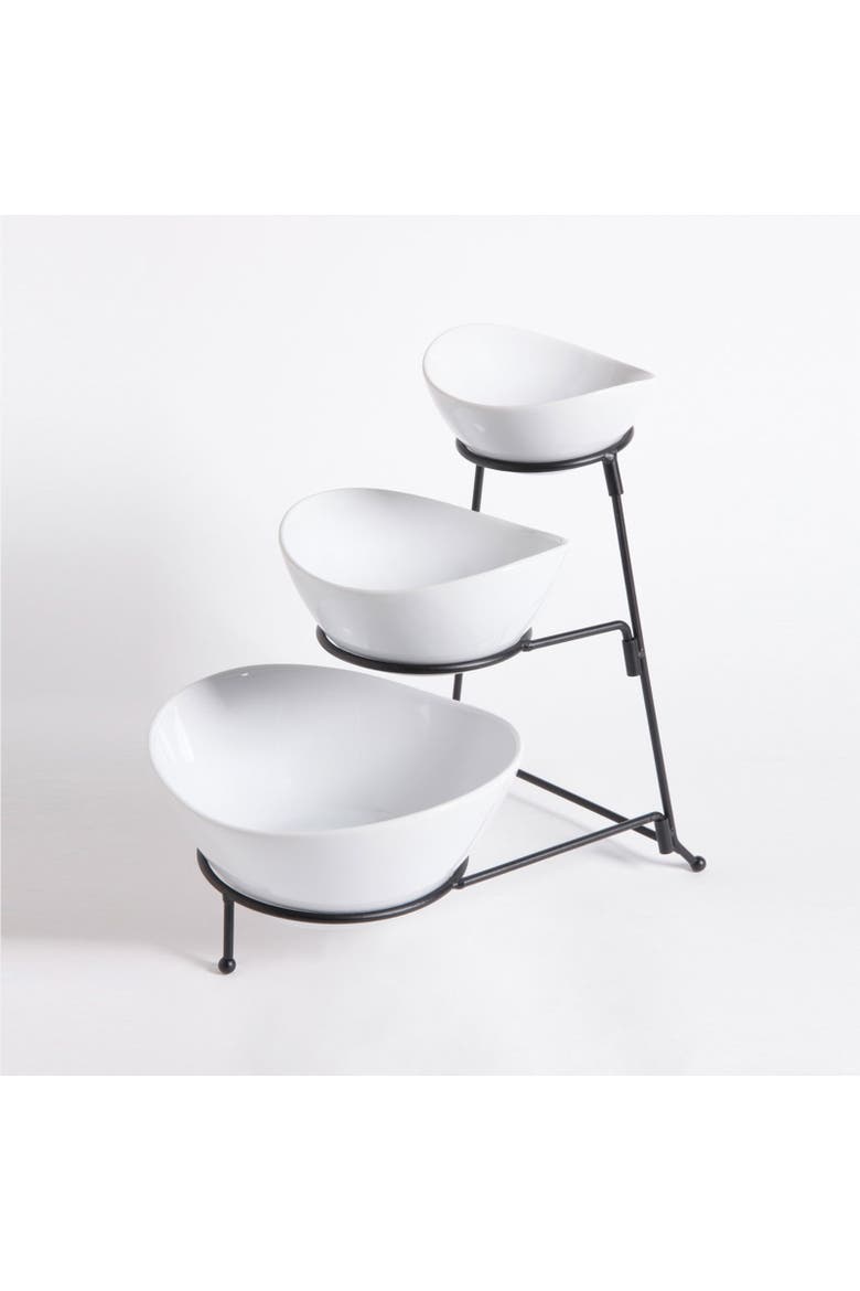 Gracious Dining 3 Tier Bowl Server Set with Metal Stand, Alternate, color, White