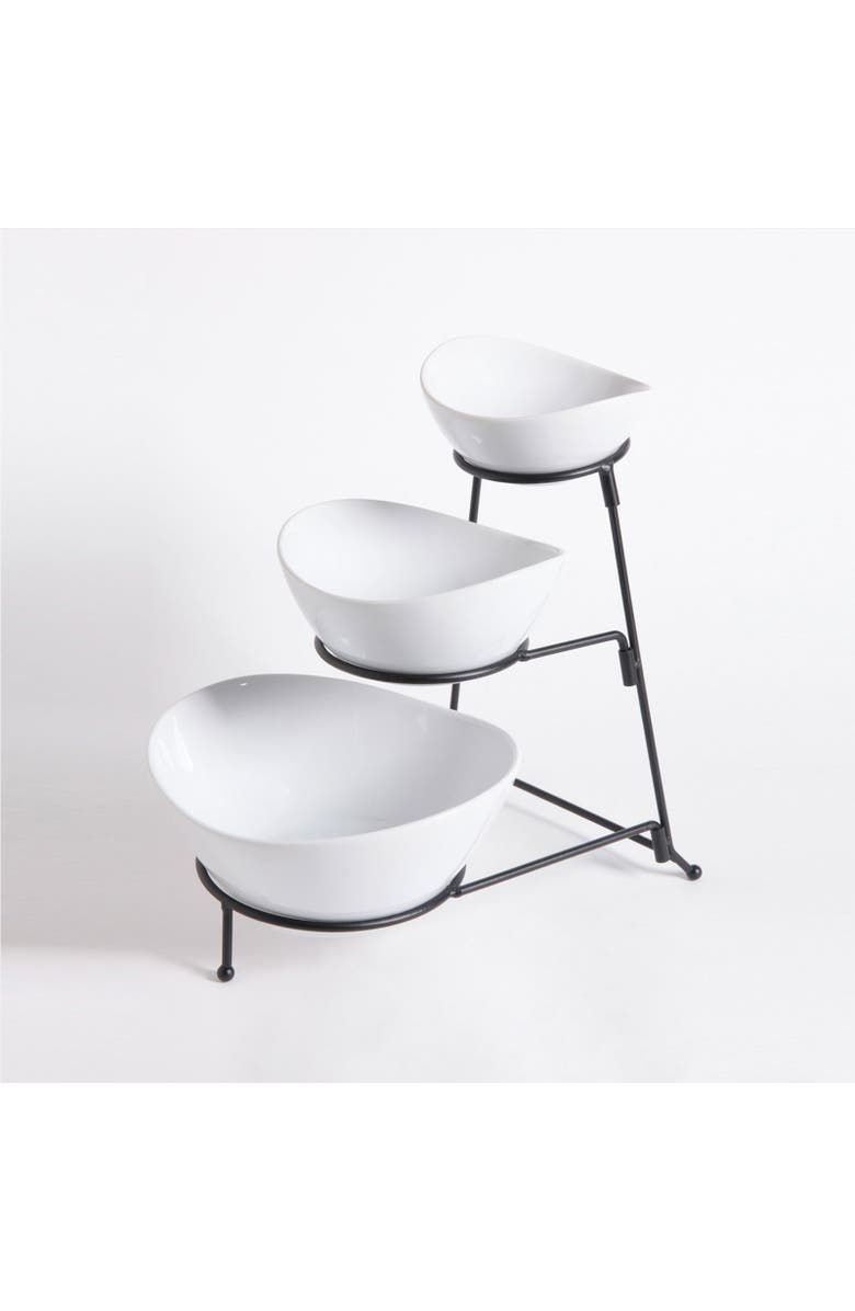 Gibson Gracious Dining 3 Tier Bowl Server Set with Metal Stand, Alternate, color, White