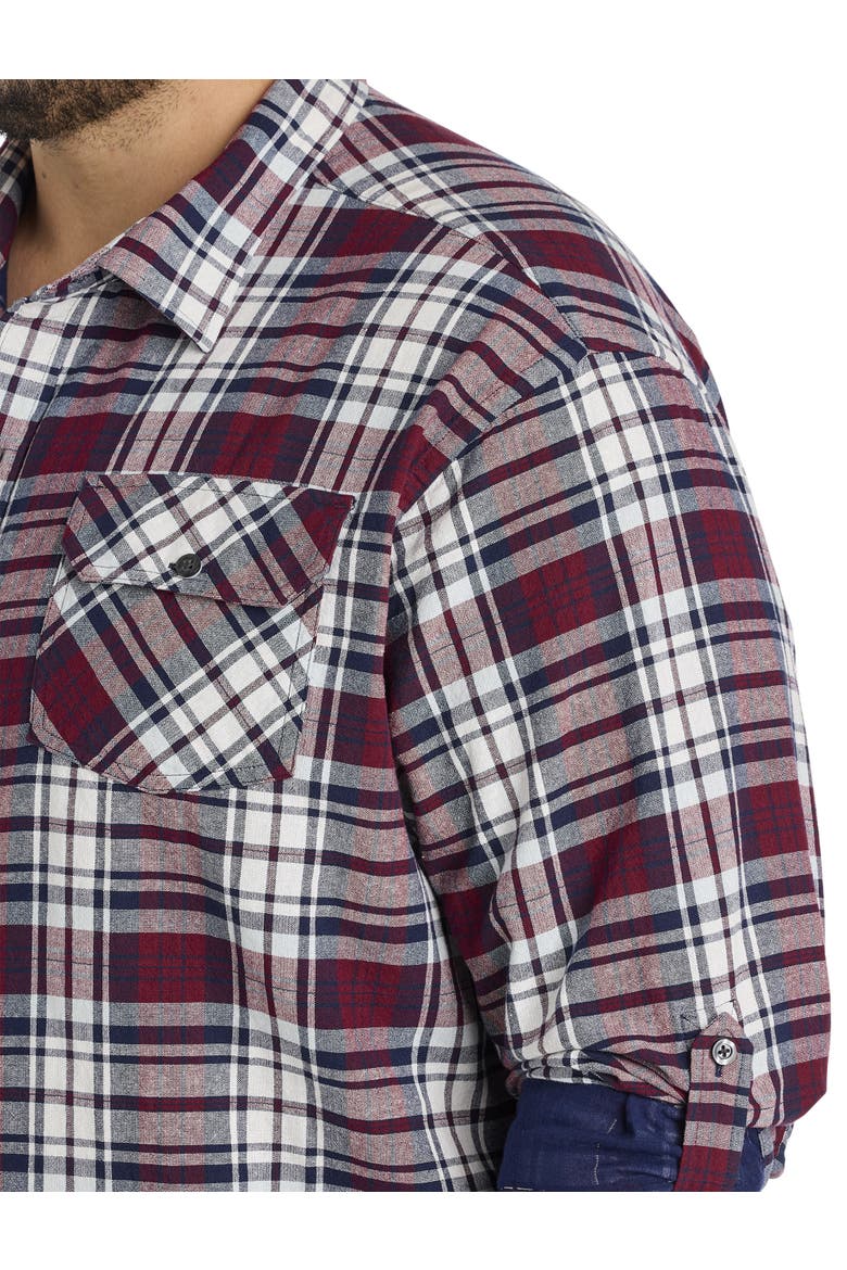 Big & Tall Plaid Rolled-Sleeve Sport Shirt, Alternate, color, RED MULTI
