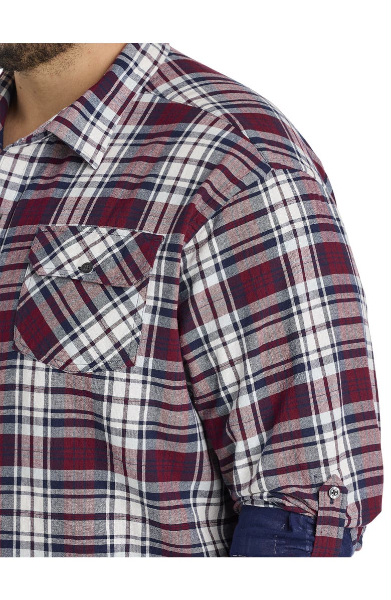 True Nation by DXL Big & Tall Plaid Rolled-Sleeve Sport Shirt, Alternate, color, Red Multi
