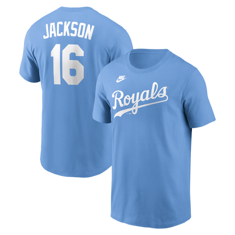 Men's Nike Bo Jackson Light Blue Kansas City Royals Cooperstown Collection Name & Number T-Shirt
