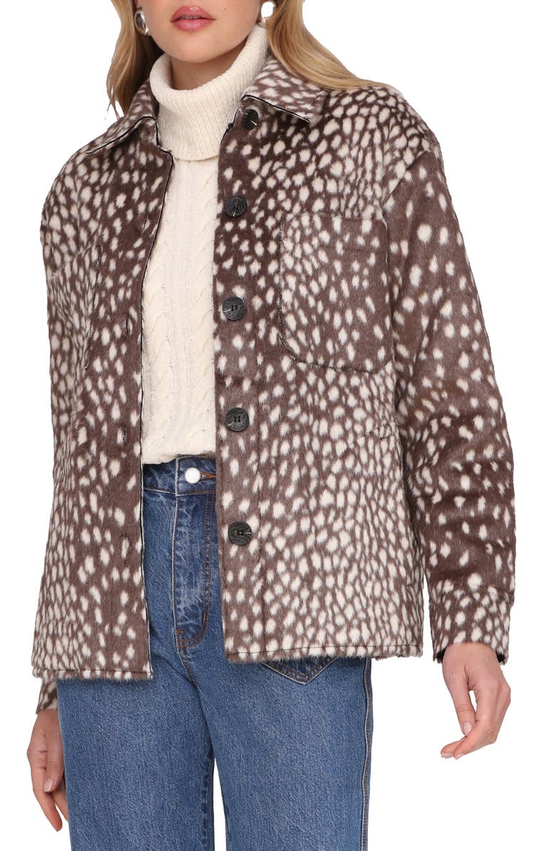 Avec Les Filles Cheetah Print Faux Fur Shirt Jacket, Main, color, Brown Spotted Animal