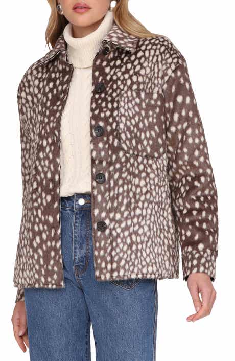 Avec Les Filles Cheetah Print Faux Fur Shirt Jacket