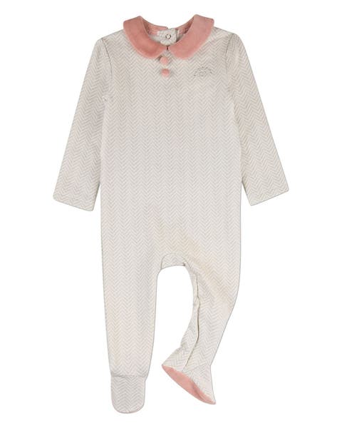 Baby Chevron Footie with Plush Velour Trim