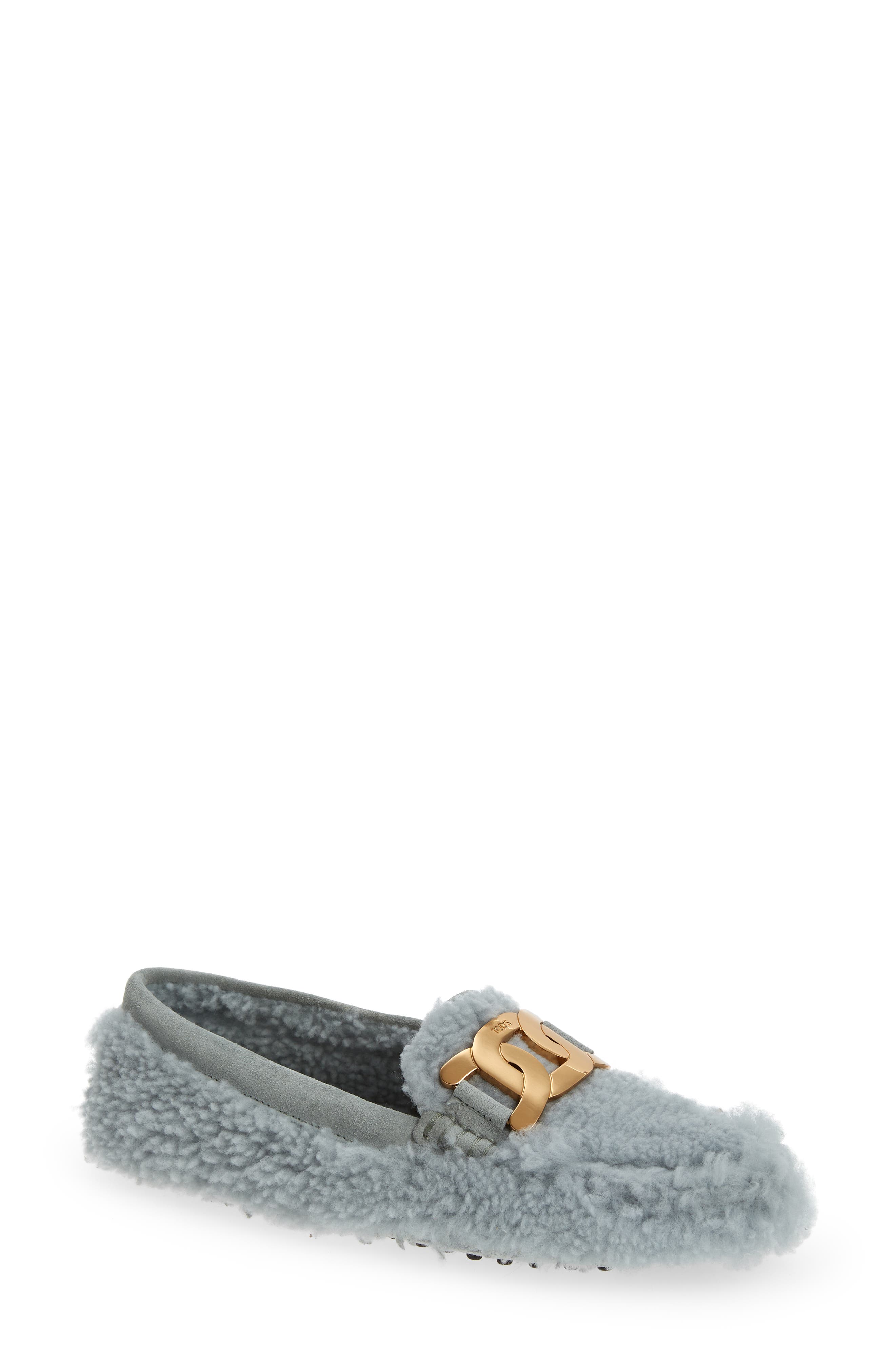 Tod's Kate Chain Detail Genuine Shearling Driving Shoe, Main, color, 