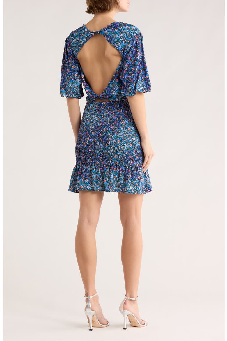 Spinelle Floral Short Sleeve Smocked Dress, Alternate, color, BLEU / VIOLET