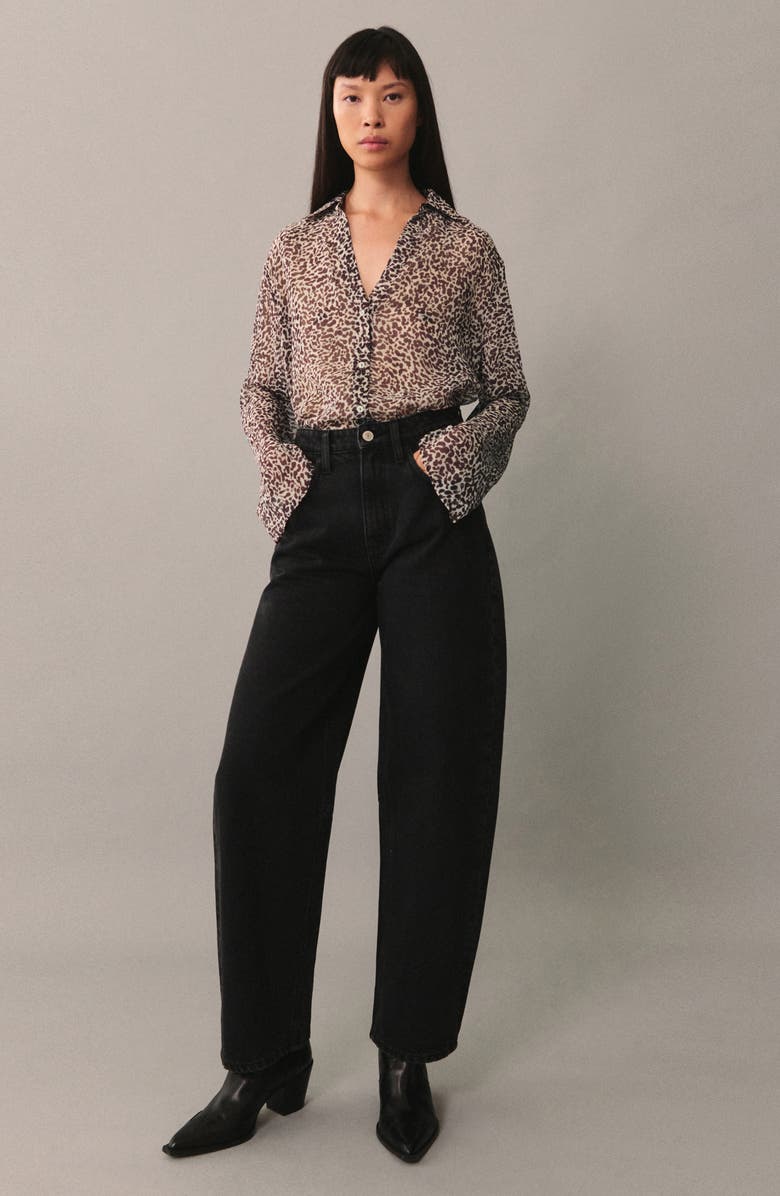 MANGO Leopard Print Fluid Button-Up Shirt, Alternate, color, Brown