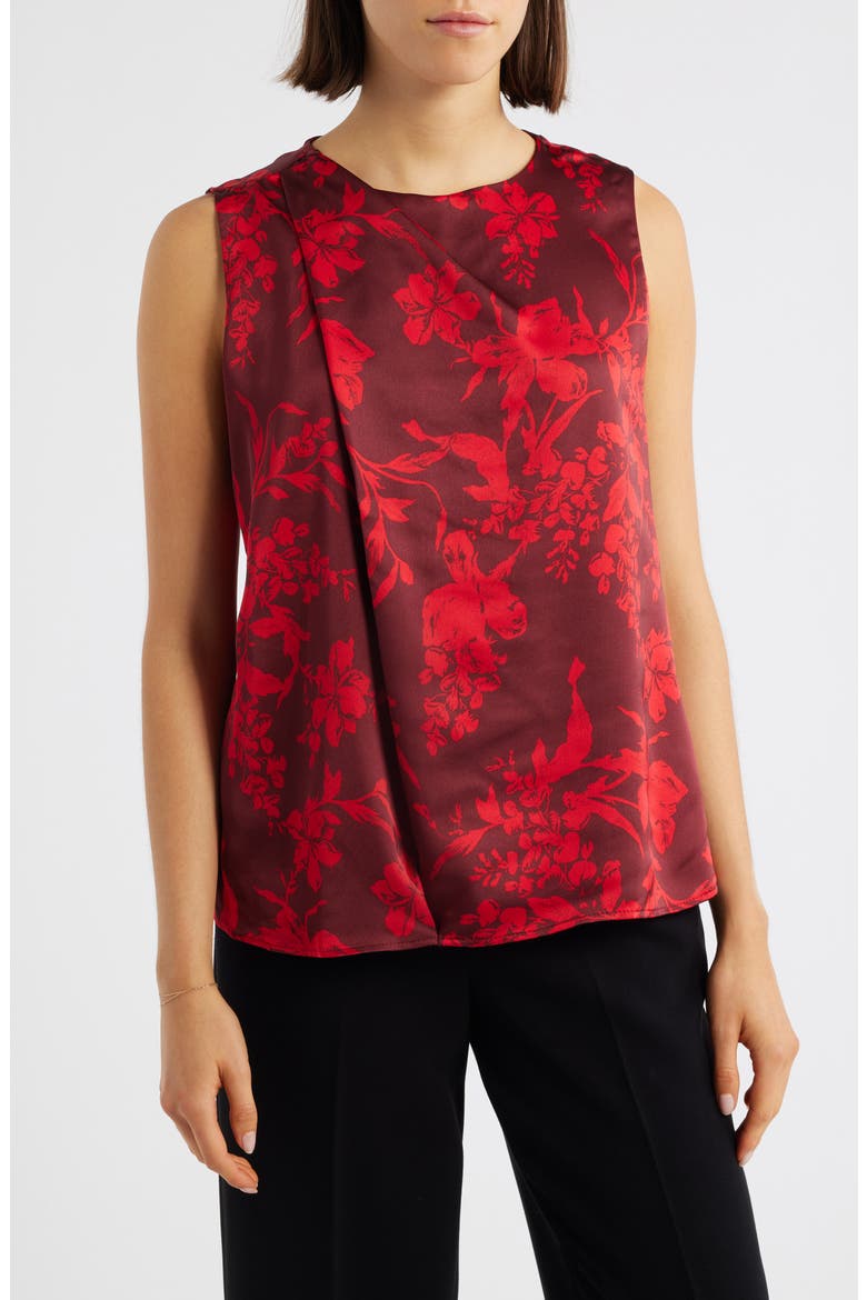 Pleated Sleeveless Satin Top, Main, color, CRIMSON