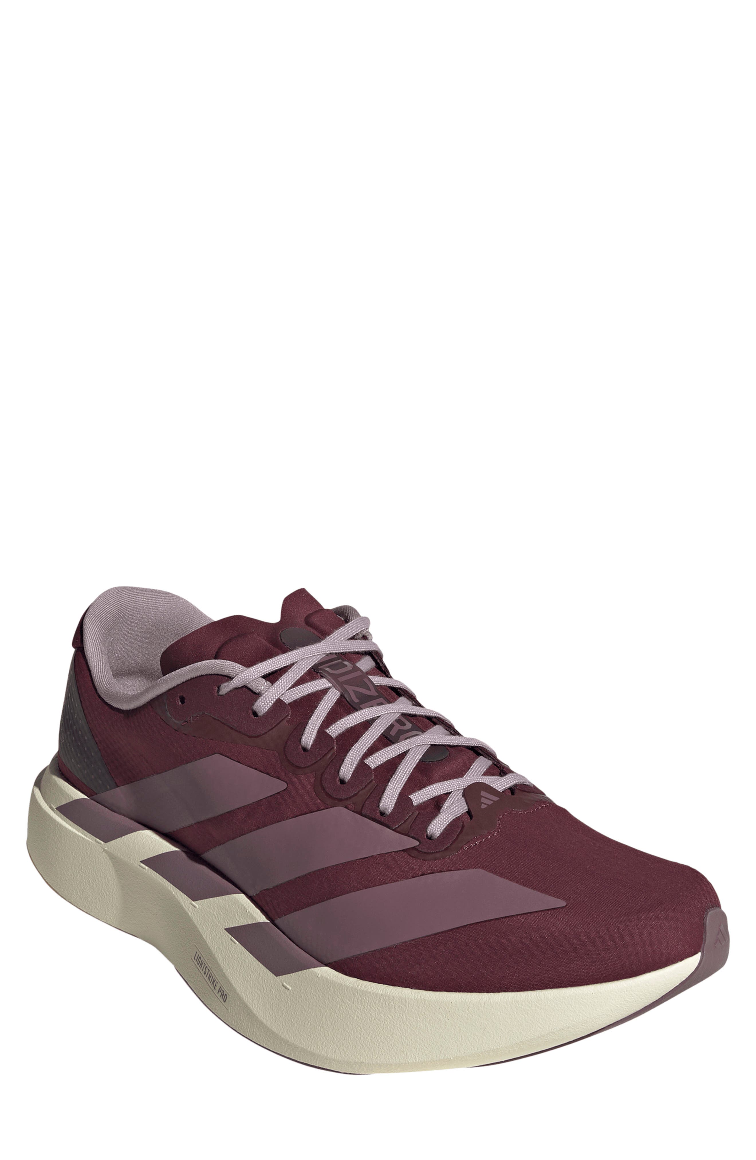 Adizero Evo SL Running Shoe, Main, color, MAROON/ SHADOW FIG/ FIG
