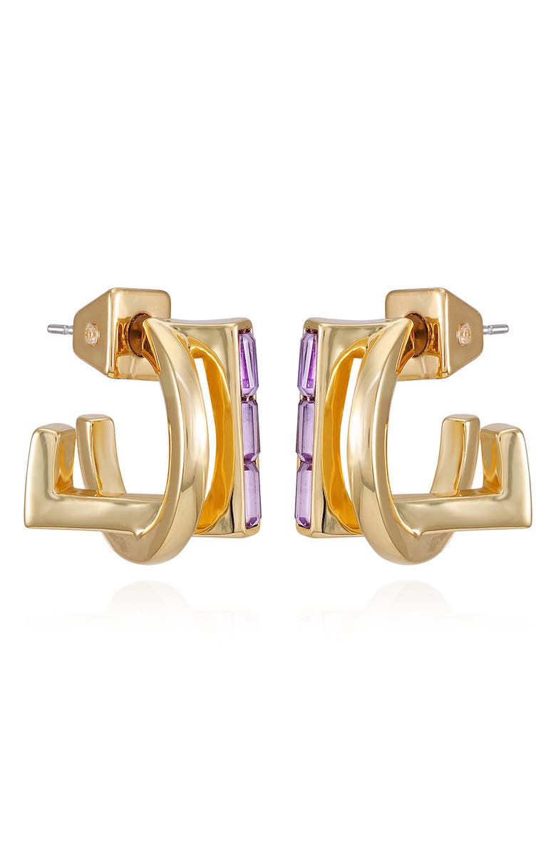 Vince Camuto Crystal Hoop Earrings, Main, color, Gold Tone