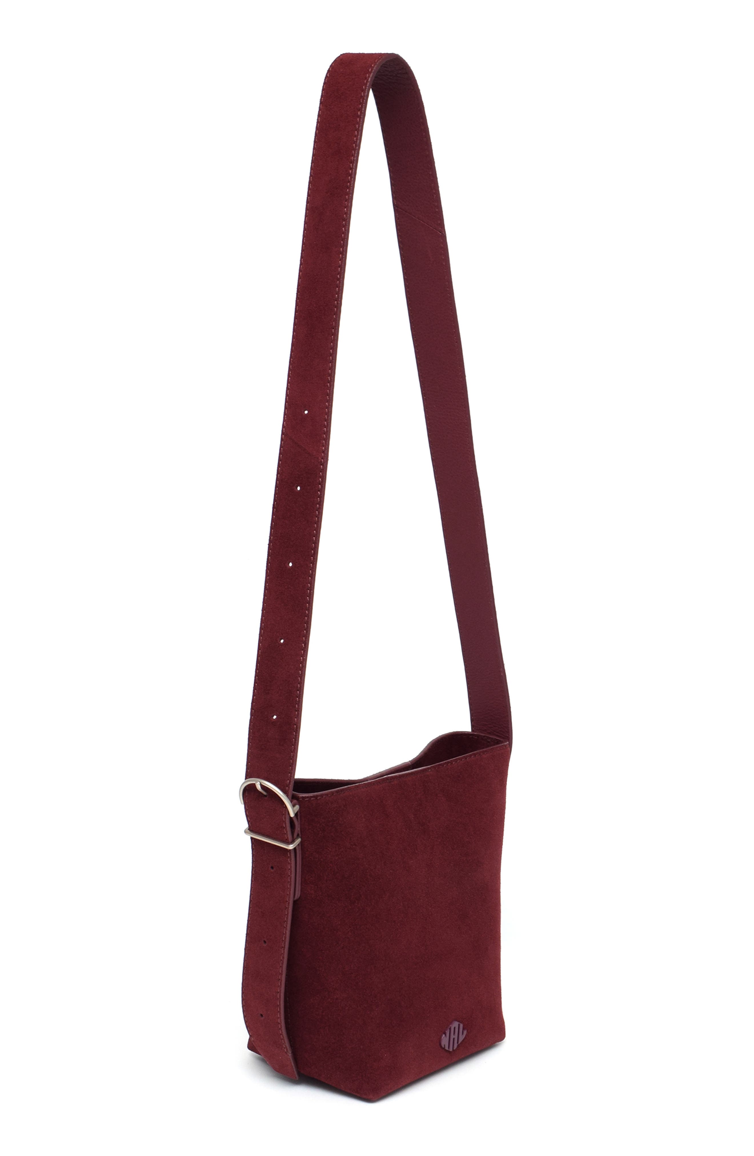New Amsterdam Leatherworks Jayden Suede Bucket Bag, Alternate, color, Claret