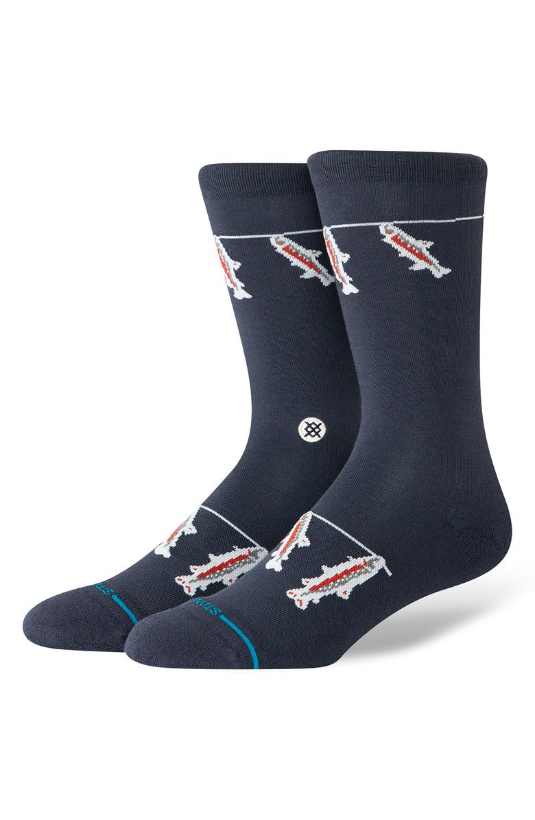 Stance Gone Fishin Crew Socks, Alternate, color, Navy