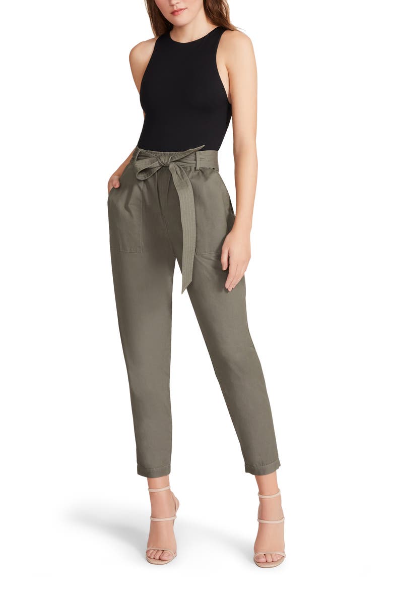 Tie Waist Cotton Ankle Pants, Alternate, color, SURPLUS GREEN