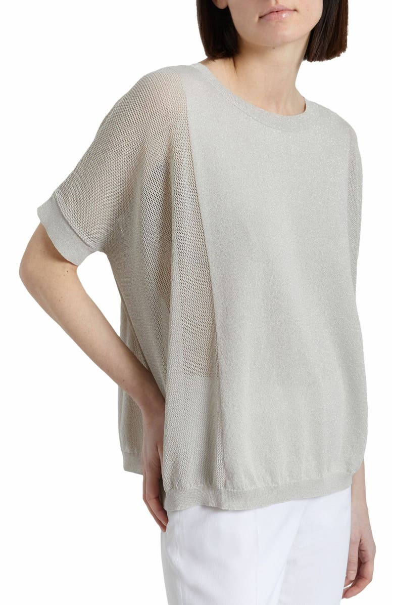 Santorelli LEVI Short Sleeve Mesh Knit with Lurex, Main, color, Beige