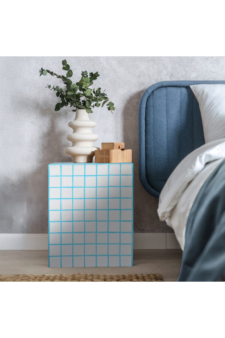 Callista Modern Ceramic Tiled Cube Side Table, Square Mosaic Pedestal Accent End Table for Living Room Bedroom, Alternate, color, Neon Blue White